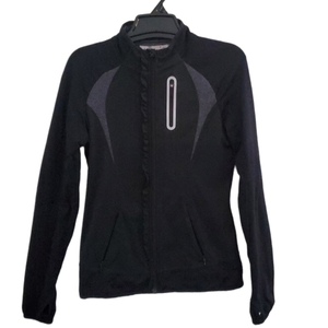 Athleta Full Zip Prevail Running Jacket Black Ruffles Thumbholes XS‎